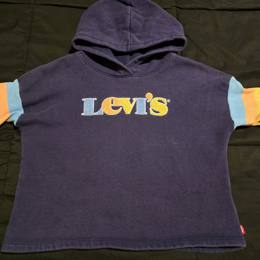 Levis Girls High Rise Fleece Hoodie Arm‎ Stripes Blue Yellow Size Medium 10/12